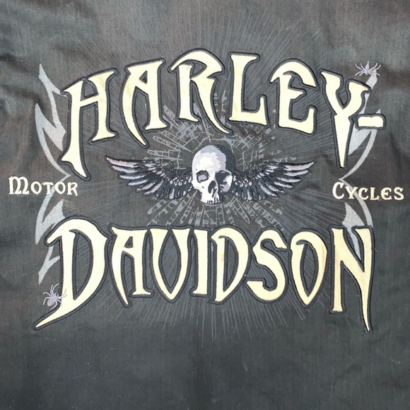 Harley Davidson size L black soft shell riding jacket black skull & wings logo - Picture 14 of 16